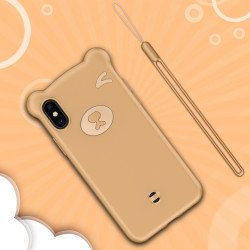 iPhone Xs Max 3D Teddy Bear Design Case with Hand Strap (Brown)